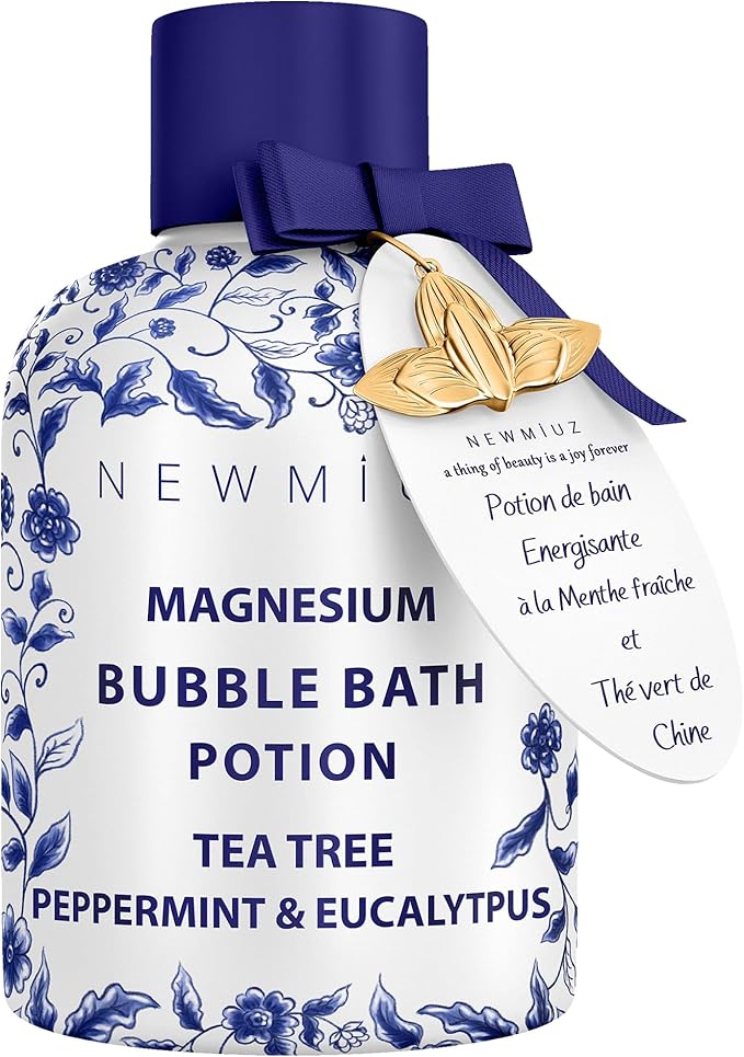 Magnesium Bubble Bath Long Lasting Foam for Sore Muscles Recovery Tea Tree Peppermint Eucalyptus Relaxing Stress Relief Calming Self Care Spa Gift