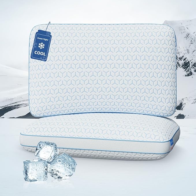 Sweetnight Cooling Pillows Queen Size Set of 2, Shredded Memory Foam Pillows 2 Pack for Hot Sleepers, Cold Bed Pillows for Sleeping, Washable with Removable Cover, Cool Night