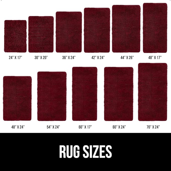 GORILLA GRIP Bath Rug Mat 60x24, Soft Absorbent Chenille, Quick Dry Microfiber Mats, Rubber Backing Washable Shower Floor Rugs, Bathmat Runner, US Designed Bathroom Home Decor Accessories Burgundy