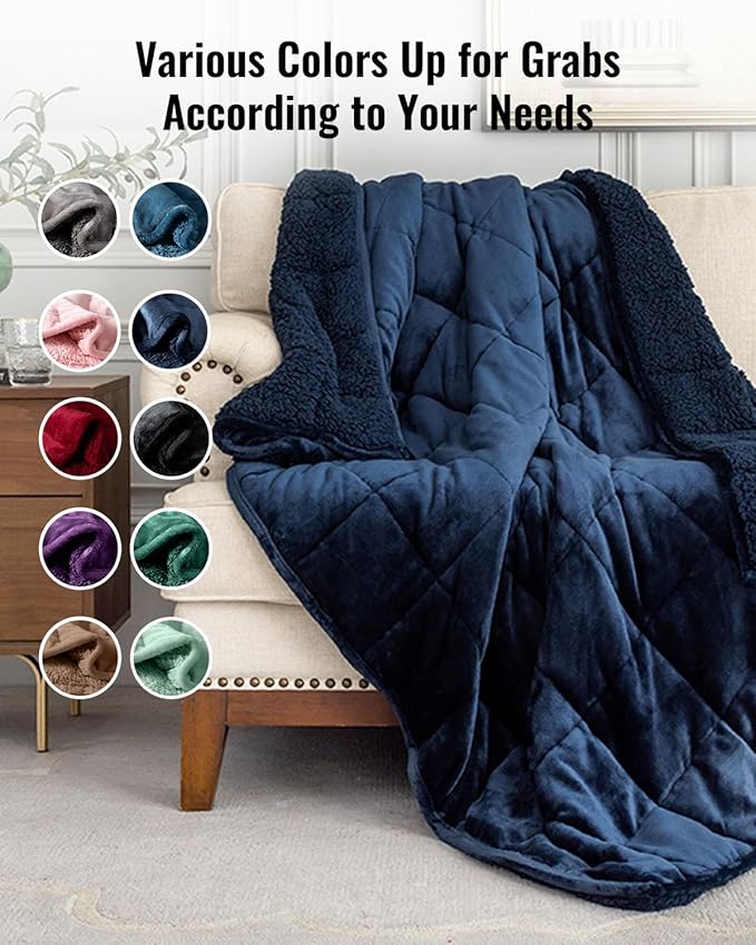 Uttermara Sherpa Fleece Weighted Blanket 15 lbs for Adult, Unicolor Ultra-Soft Fleece and Sherpa, Dual Sided Cozy Plush Blanket for Sofa Bed, 60 x 80 inches, Navy Blue