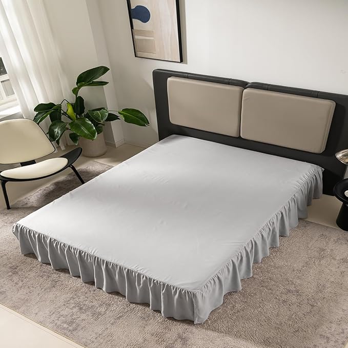 Light Grey Bed Skirt Full Size Ruffled Bed Skirt with Split Corners, Full Bed Skirt 14 Inch Drop, Full Size Bed Skirt Black for Ruffled Bed Skirt with Split Corners, Bed Skirt Full Size