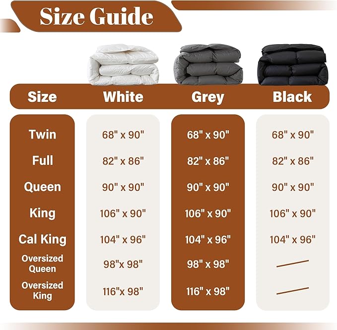 Cosybay Heavyweight Twin Size Feather Down Fiber Comforter - Grey Thicker Winter Duvet Insert, Ultra Soft 100% Cotton Cover, Luxury Hotel Bedding with Corner Tabs, 68"x90"