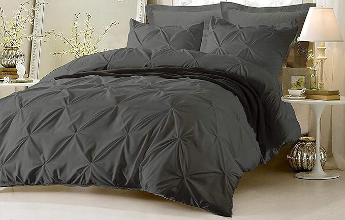 Duvet Cover Queen Size Cotton 800 Thread Count 100% Egyptian Cotton Long Staple Quilt 1 Duvet Cover 2 Pillow Shams Pinch Pleated Silky Soft, Breathable Cover 3 Piece Set for Comforter(Elephant Grey)