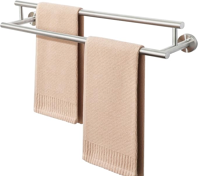 Alise Double Bath Towel Bars,24 Inch Towel Racks for Bathroom Wall Mounted,SUS304 Stainless Steel Towel Holder,Space-Saving Towel Hanger,Modern Decor Towel Rod,Brushed Nickel Towel Rail,GYT6902-LS