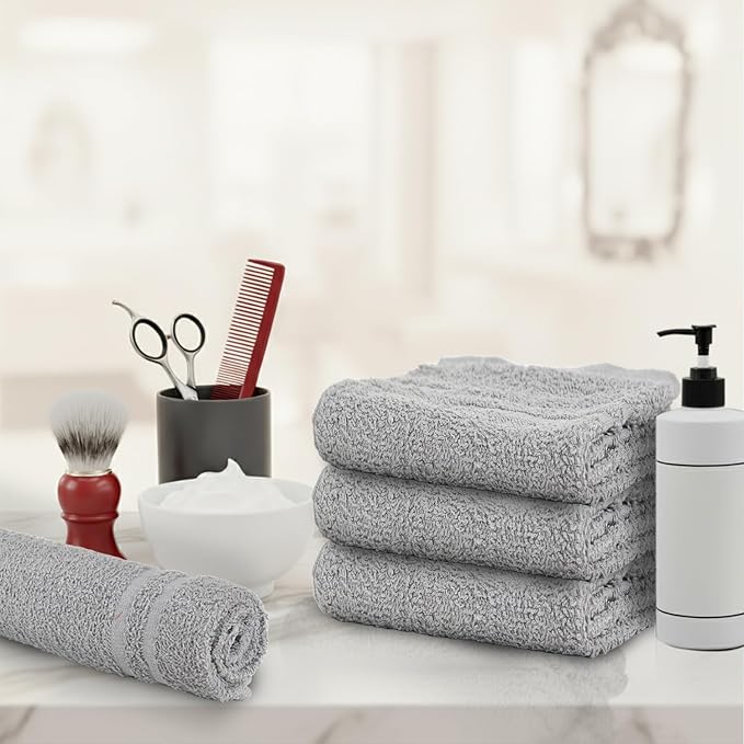 Hand Towels - Pack of 40, 16 x 27 Inches, 100% Cotton, Grey, Highly Absorbable, Facial, Gym, Hair, Face Towels
