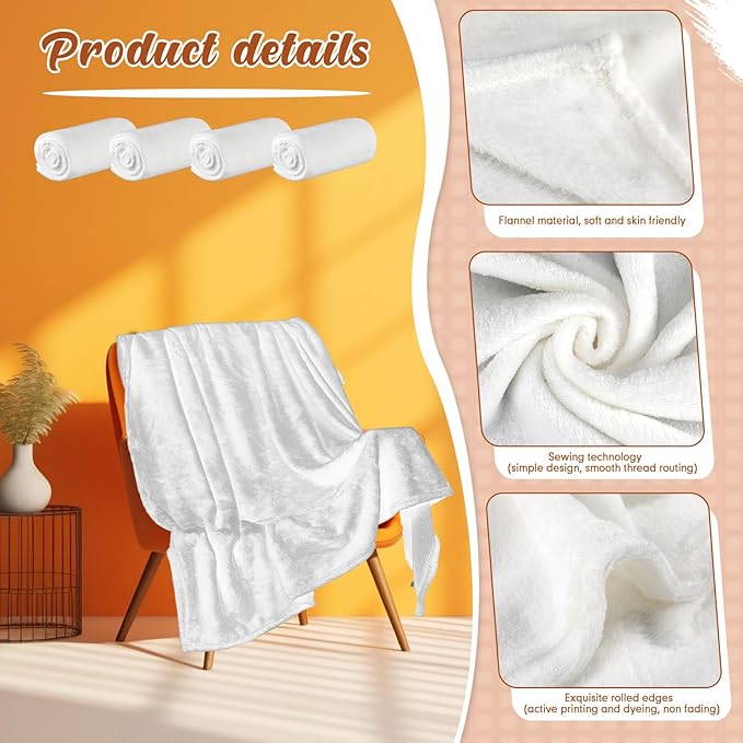 18 Pieces Fleece Blankets Bulk for Wedding 50 x 60 Inch Soft Lightweight Flannel Throw Blankets Bulk for Wedding Guests Home Outdoor Couch Sofa Bed Gifts(Cream White)