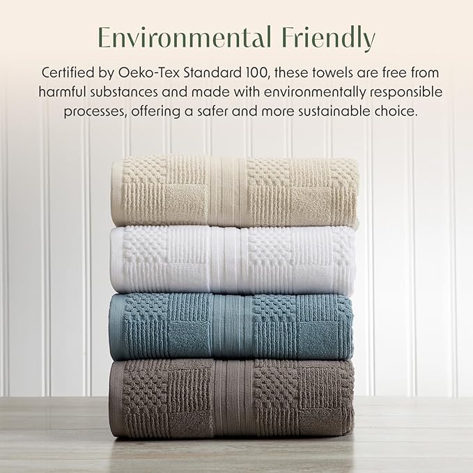 Springtree Home 100% Cotton Bathroom Towel Set | 6 Piece Set - Blue Towels | Geometric Textured Design | Absorbent & Quick-Dry | Oeko-TEX® Standard 100 Cotton | Myla Collection - Arona Blue