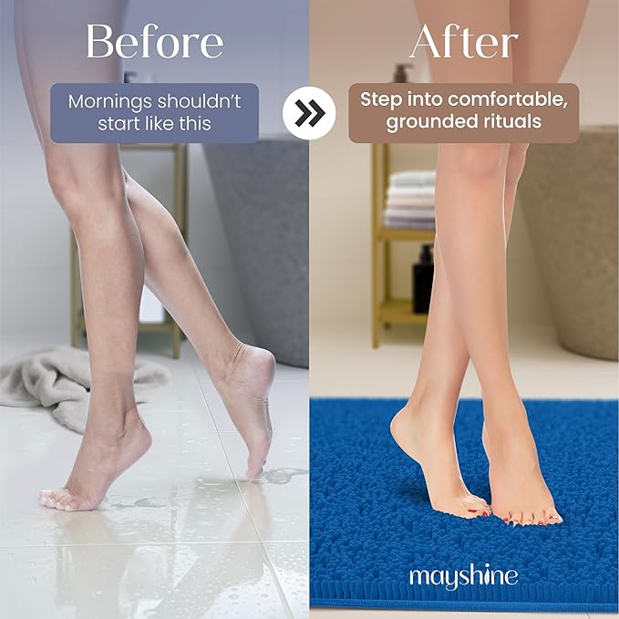 MAYSHINE Chenille Plush Runner Rug, Dark Blue, 71x31 in, Machine Washable, Non-Slip Door Mat, Bath Mat with Water Absorbent Quick Drying Microfiber Shag Carpet