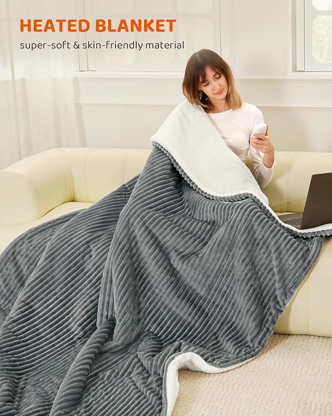 Heated Blanket Electric Blanket Full Size, Super Soft Cozy Upgraded Flannel Heating Blanket with 9 Heating Levels & 1-9 Hours Auto Off, Fast Heating & Overheat Protection, 72" x 84", Light Gray