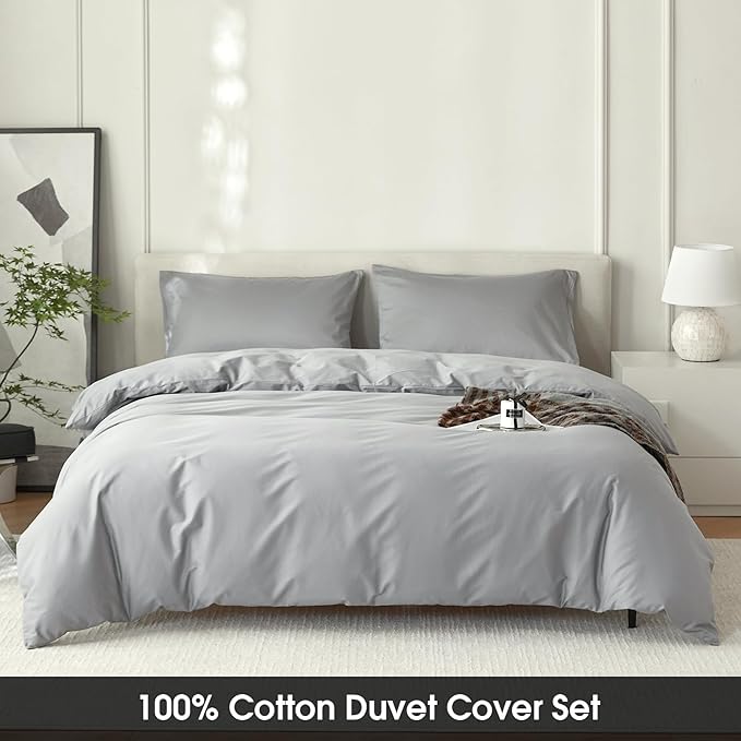 Duvet Cover King,100% Egyptian Cotton Duvet Cover Set,1600 Thread Count Feel Super Soft Comfortable Chic Lightweight 3 PCs Home Bedding Set (Grey,104''x90'')