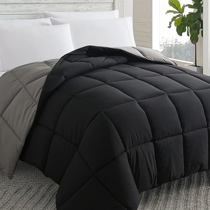 Cosybay Down Alternative Comforter (Black/Grey, Queen) - All Season Soft Quilted Queen Size Bed Comforter - Duvet Insert with Corner Tabs -Winter Summer Warm Fluffy, 88x92inches