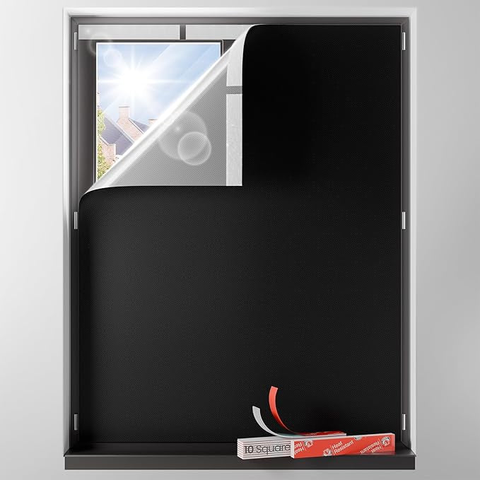 Sumobaby Blackout Curtains for Bedroom Portable 42"x68",No Drill Blackout Shades with Upgraded Hook&Loop Tapes,100% Black Out Window Cover,Thermal Insulated Blinds for Bedroom,Nursery(1 Panel,Black)