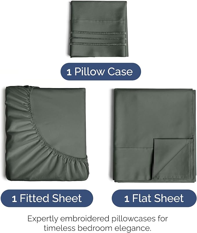 Twin XL Size 3 Piece Sheet Set - Extra Soft, Breathable And Cooling Sheets - Hotel Luxury Bed Sheets for Women & Men - Deep Pockets, Easy-Fit & Wrinkle-Free Sheets - Gunmetal Grey Oeko-Tex Bed Sheets