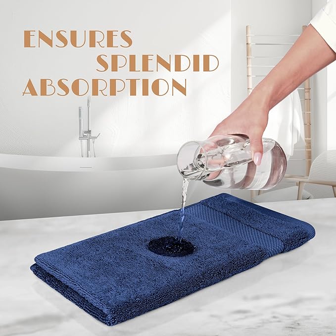 White Classic Navy Blue Hand Towels for Bathroom [12 Pack] Cotton Hand Towel Bulk for Gym, Kitchen and Spa, 16x27 Inches Soft Highly Absorbent Quick Dry Terry Salon Towels