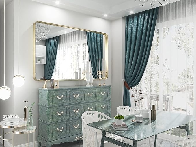 TETOTE 55 x 36 Inch Bathroom Mirror, Brushed Brass Gold Vanity Mirror, Modern Rectangle Metal Frame Decorative Wall Mirror for Entryway Shatterproof (Horizontal/Vertical)