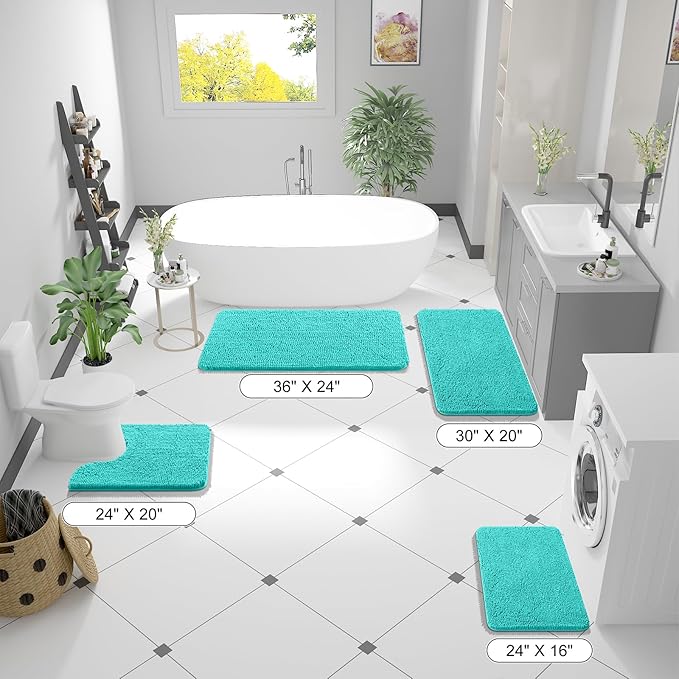 OLANLY Bathroom Rugs 59x24, Extra Soft Absorbent Chenille Bath Rugs, Rubber Backing Quick Dry, Machine Washable Bath Mats for Bathroom Floor, Tub and Shower, Home Decor Accessories, Teal