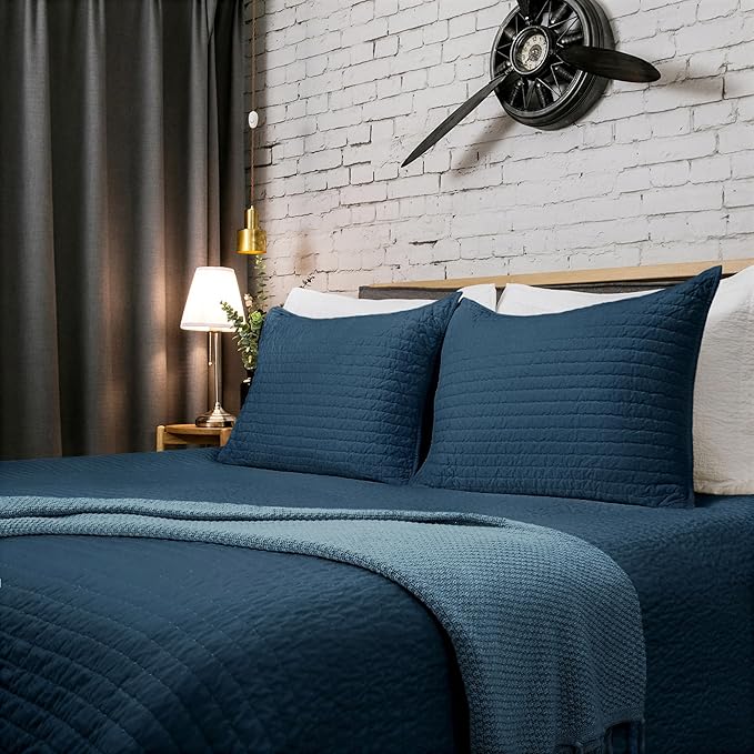 ELEGANT LIFE HOME Dark Gray Velvet Quilt Queen Reversible Royal Cotton Velvet Pic-Stitch Bedding Quilt - Queen - 88''x 92'', Navy