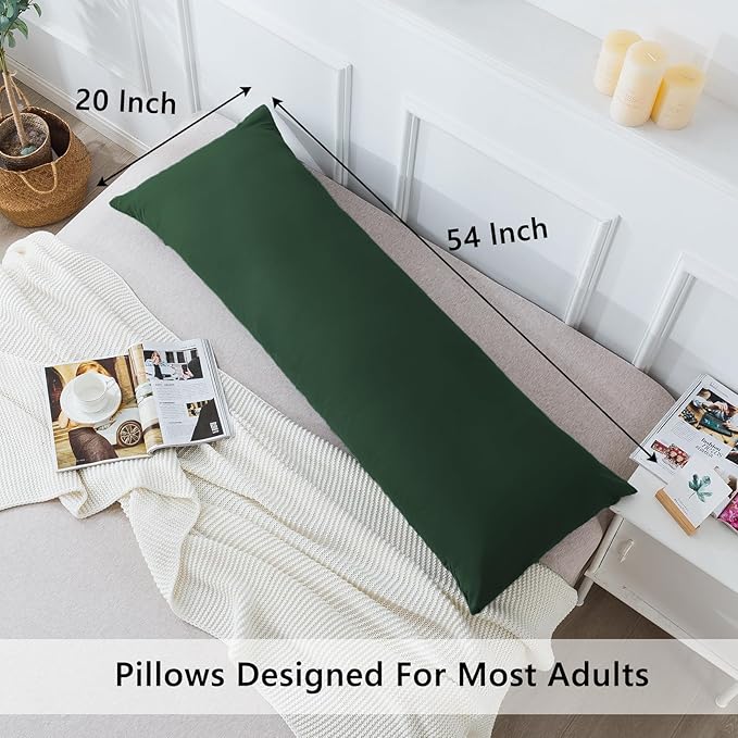 ELNIDO QUEEN Body Pillow with Pillowcase - Soft Long Bed Pillow for Adults - Breathable Full Body Pillow Insert for Sleeping, 20x54inches - Dark Green