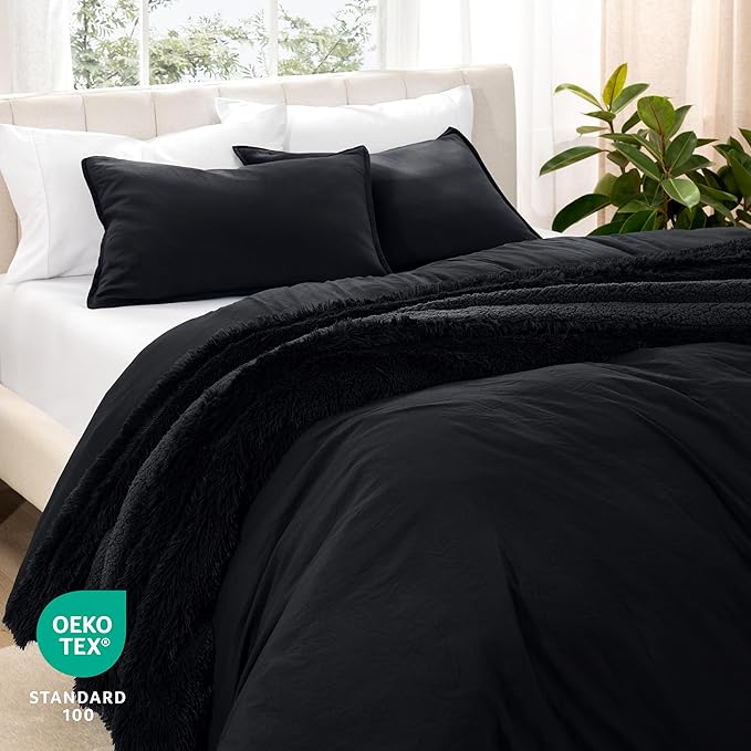 Bare Home Microfiber Duvet Cover Set - Ultra Soft Washed Microfiber - King/California King - Linen-Like Look - Easy Care - Breathable Fabric - Our Softest Duvet Cover Set (King/Cal King, Black)