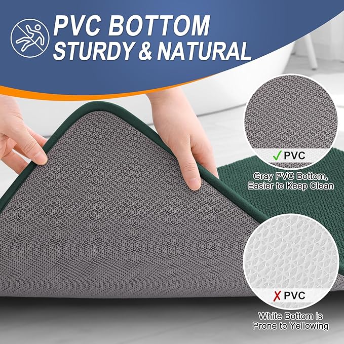 OLANLY Thick Memory Foam Bath Mat Rug 24x16, Extra Soft Absorbent Bathroom Rug, Quick Dry Bath Mats, Non-Slip, Washable Carpet for Bathroom, Tub and Shower, Home Decor Accessories, Blackish Green