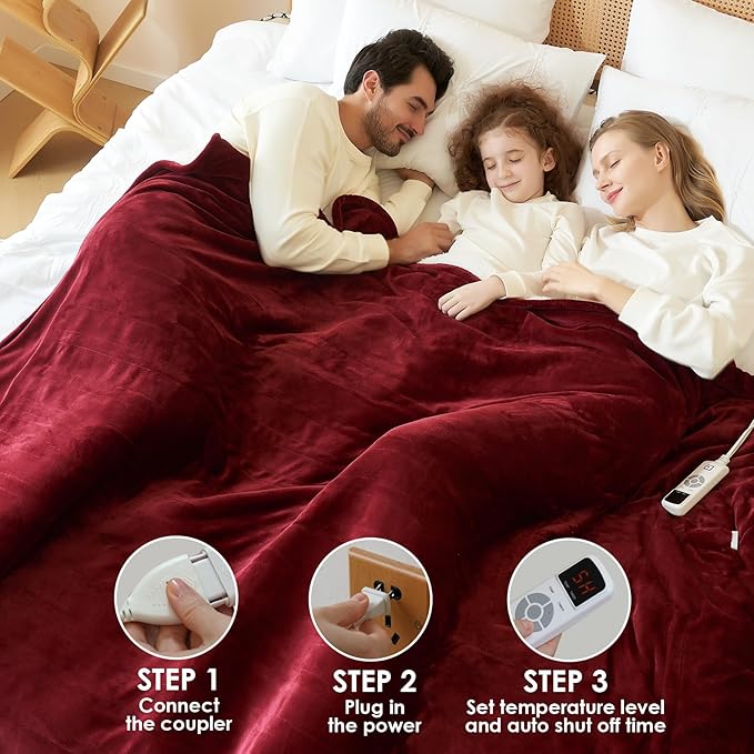 EHEYCIGA Heated Blanket Electric Blanket Twin - Heating Blanket with 9 Heating Levels & 10 Hours Auto Off, Soft Cozy Sherpa Washable Blanket with Fast Heating, 62 x 84 Inches