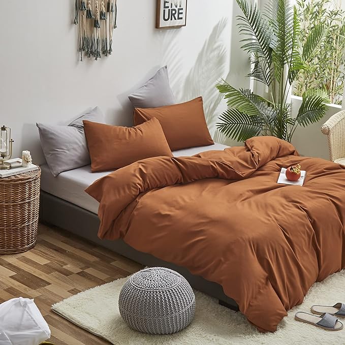 Cottonight Pumpkin Comforter Queen Rust Caramel Bedding Comforter Set Women Men Terracotta Blanket Quilts Soft Breathable Solid Burnt Orange Comforter Set Reddish Brown Bedding Set