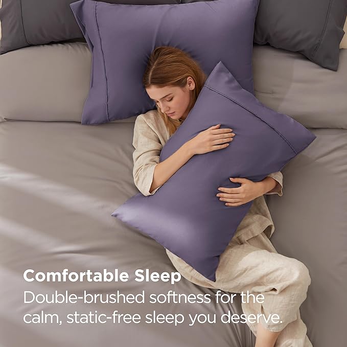 Bedsure Pillow Cases Standard Size Set of 2 - Grayish Purple Brushed Microfiber Pillowcases, Super Soft Pillow Case Covers with Envelope Closure, Wrinkle, Fade and Stain Resistant, 20x26 Inches