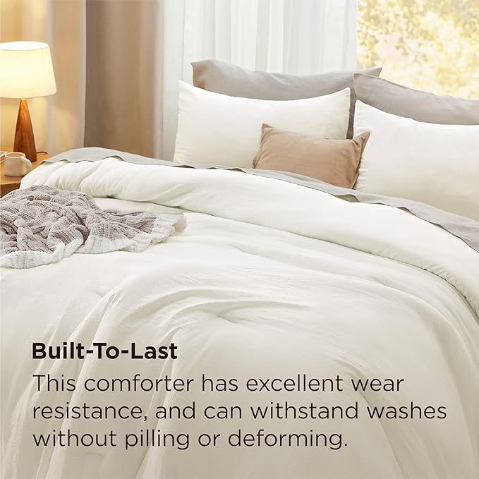 Bedsure Full Size Comforter Set, Ivory Soft Prewashed Bedding for All Seasons, 3 Pieces GentleSoft™ Warm Down Alternative Bed Set, 1 Lightweight Comforter (82"x86") and 2 Pillowcases (20"x26")