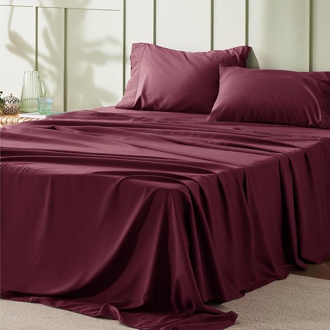 Bedsure Full Size Bed Sheets - 4 Pieces Soft Full Sheet Set - Breathable & Cooling - Hotel Luxury - Easy Care Polyester Microfiber Bedding for Women, Men, Red