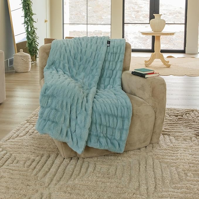 Minky Designs Glacier Glide Minky Blanket – Ultra Soft Faux Fur Throw Blanket for Couch, Bed & Home – Fluffy, Warm & Luxurious – Chic Collection (Medium, 50x60)