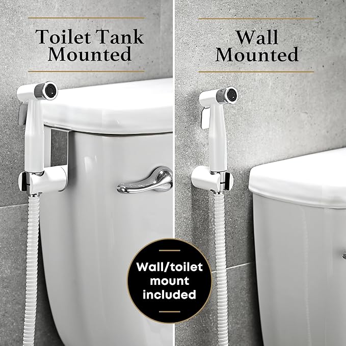 Purrfectzone Bidet Sprayer for Toilet, Bidet Sprayer for Feminine Wash, Premium Stainless Steel Jet Spray for Toilet, Wall-Mounted or Toilet Tank Mounted - White/Chrome