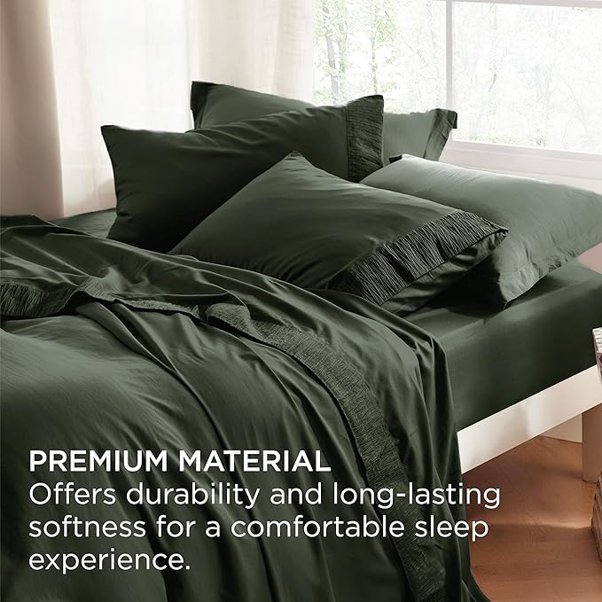 Bedsure Full Size Bed Sheets - 4 Pieces Soft Full Sheet Set - Breathable & Cooling - Hotel Luxury - Easy Care Polyester Microfiber Bedding for Women, Men, Olive Green