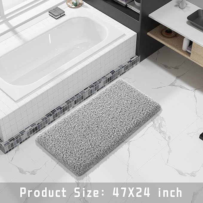Yimobra Fluffy Plush Bath Rug, Super Shaggy Soft Comfortable Non Slip, Water Absorbent Microfiber Bath Mat, Dries Quickly, Machine Washable Thick Bathroom Rugs for Shower, 47"x 24", Pure Gray