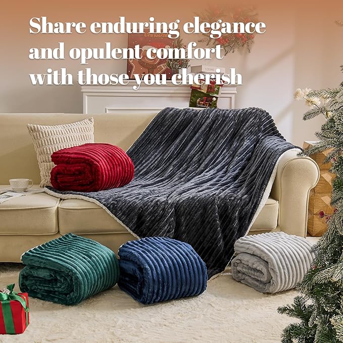 Electric Heated Throw Blanket - 50"x60" Fast Heating Bed Blankets with 6 Heating Levels & 4 Hours Auto Off, Soft Ribbed Flannel Sherpa, Over-Heated Protection ETL, Dark Gray