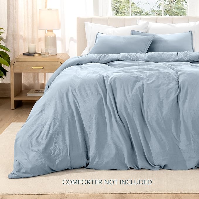Bare Home Microfiber Duvet Cover Set - Ultra Soft Washed Microfiber - Oversized Queen Size - Linen-Like Look - Easy Care - Breathable Fabric - Our Softest Duvet Cover Set (Oversized Queen, Dusty Blue)