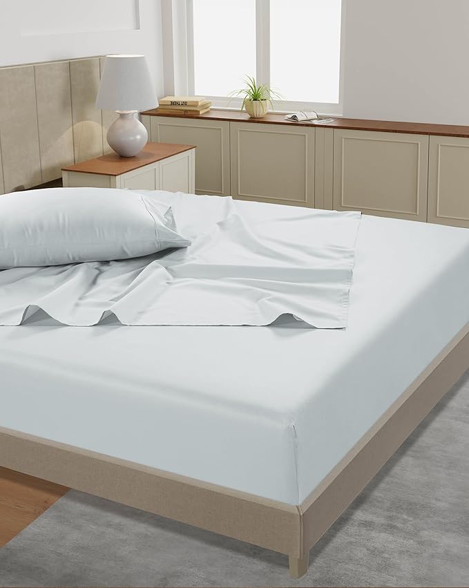 LANE LINEN Split King Sheets for Adjustable Bed 100% Cotton Sheets 450 Thread Count Sateen 5 Pc Split Sheet Set with 2 Twin-XL Fitted Sheets Deep Pocket, Cooling & Breathable - Ballad Blue