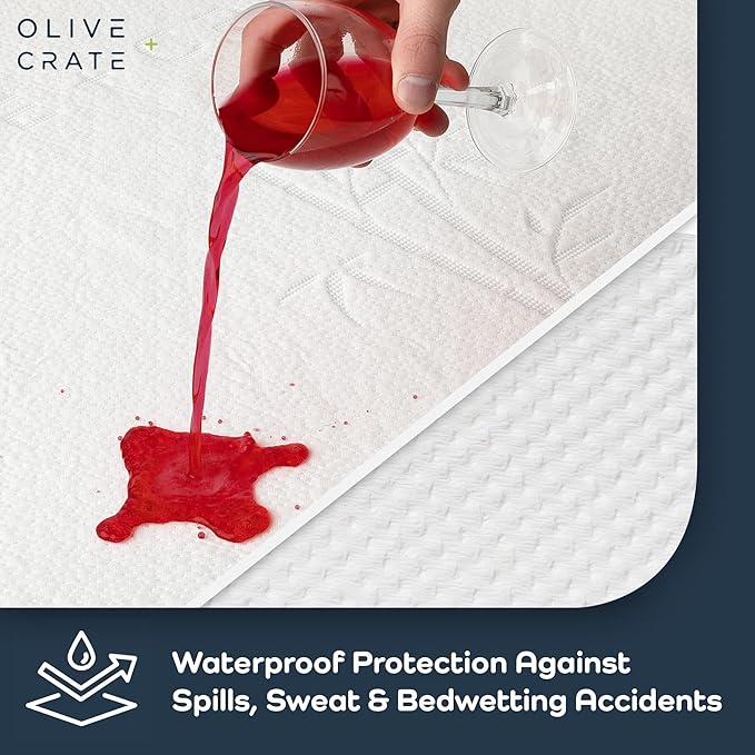 Olive + Crate 100% Viscose Bamboo Mattress Protector - Eco-Concious Cooling Mattress Cover - Waterproof Hypoallergenic Protection - Breathable Twin XL Shield Against Dust & Spills