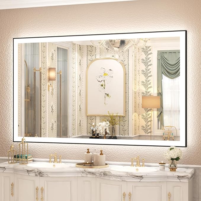 SMIROR 60x 40 Black Framed LED Bathroom Mirrors, Smart Vanity Mirrors with Lights, Front Lighted and Backlit, Dimmable, Anti-Fog, Shatterproof, ETL Listed (Horizontal/Vertical)