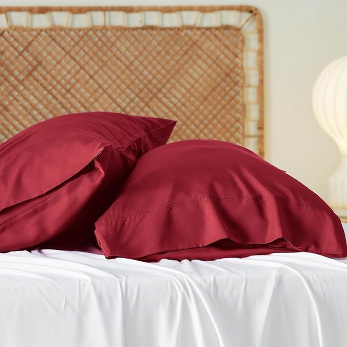 Bedsure Pillow Cases Queen, Cooling Pillow Cases, Rayon Derived from Bamboo Red Pillowcases Queen Size Set of 2, Silky Soft & Breathable Bedding Pillow Covers with Envelope Closure, 20x30 Inches