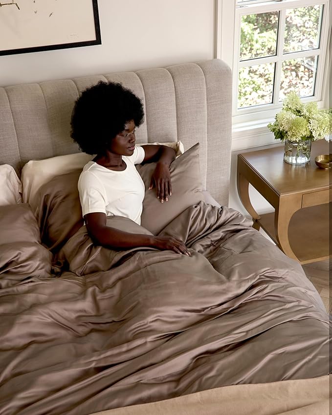 Cozy Earth Luxury Duvet Cover Twin - 100% Viscose from Bamboo - Ultra-Soft, Cooling & Lightweight Duvet Cover - Temperature-Regulating Bedding with Concealed Zip & Interior Snap Closures - Walnut
