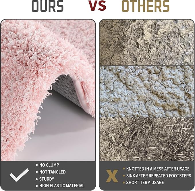 Yimobra Luxury Bathroom Rugs, Fluffy Bath Mats, Non Slip, Water Absorbent Microfiber, Machine Washable, Plush Carpet Shower Rugs, Thick Matts for Bathroom Floor&Tub, 44"x 24", Light Pink and White
