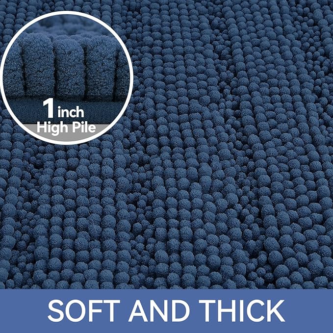 Bcoimo 36"×24" Chenille Bath Mat – Non-Slip with Backing Bath Rug Ultra-Absorbent and Machine Washable Bathroom Mat Quick-Dry Design. Ideal for Bathroom and Tub Areas
