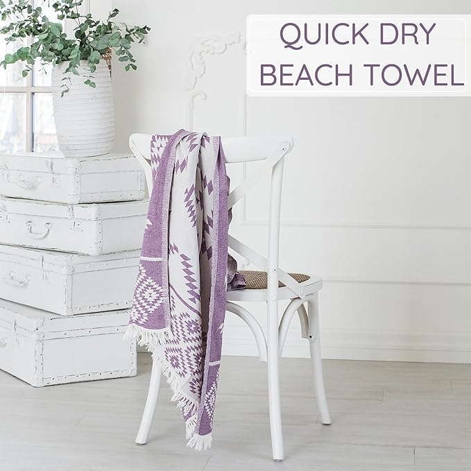 Turkish Towels Beach Towels Oversized (35”x67”) Beach Towels for Adults Quick Dry and Sand Free Beach Towel Beach Blanket 100% Cotton Turkish Towel - Lilac Purple