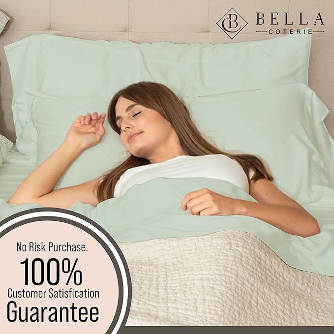 Bella Coterie Luxury Bamboo Viscose King Size Sheet Set | 100% Organically Grown | Ultra Soft | Cooling for Hot Sleepers | 18" Deep Pocket [Sea Glass]