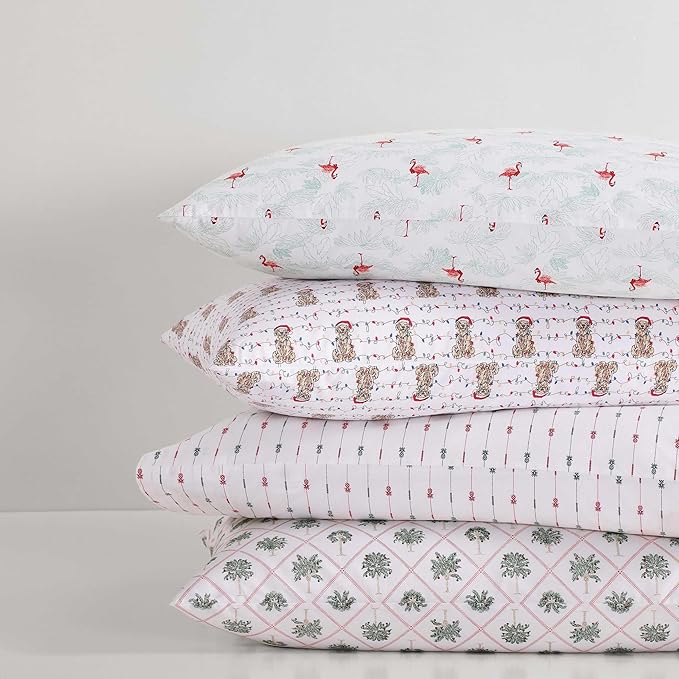 Tommy Bahama - King Size Sheet Set, Crisp & Cool Cotton Percale Bedding with a Smooth Lightweight Feel, 4 Piece Holiday Bed Sheets with Matching Pillowcases (Pineapple Pinstripe Red)