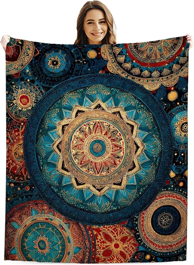 Bohemian Mandala 50"x60" Throw Blanket for Sofa & Bed | Artistic Home Decor, Machine - Washable | Stylish Gift for All Ages