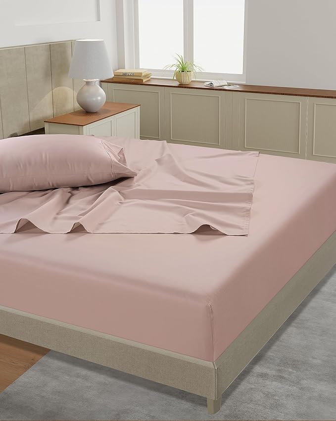 LANE LINEN Split King Sheets Sets – 450 Thread Count 100% Cotton Bed Sheets, Soft & Naturally Cooling, 15” Deep Pocket Fully Elasticized Fitted Sheet, Machine Washable Hotel Bedding, Sepia Rose