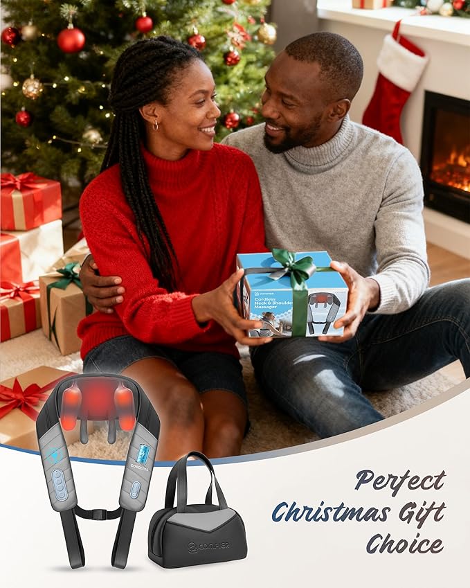 COMFIER 4D Neck Massager for Pain Relief Deep Tissue,Hands-Free Massager for Neck and Shoulder Pain, Wireless Back Massager with Storage Bag, Gift for Mom Dad Women Men