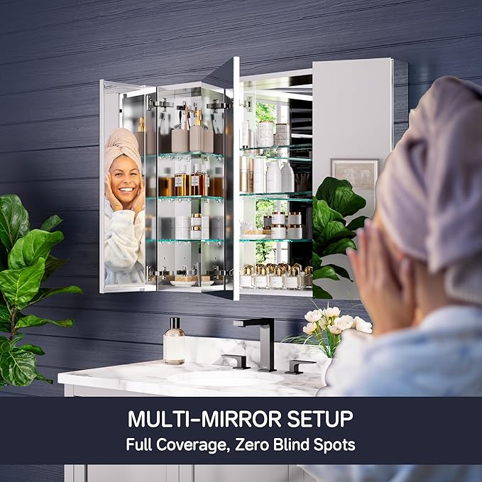 Medicine Cabinet 40" x 30", Bathroom Medicine Cabinet with Mirror, Recessed Medicine Cabinets with Adjustable Shelves, Soft-Closing Door, and Aluminum Alloy Frame - Reverse Installation, Silver