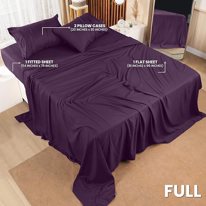 Utopia Bedding Full Sheet Set – 4 Piece Bed Sheets for Full Size Bed, Soft and Breathable Microfiber, Includes 1 Fitted Sheet, 1 Flat Sheet and 2 Pillowcases (Dark Purple)